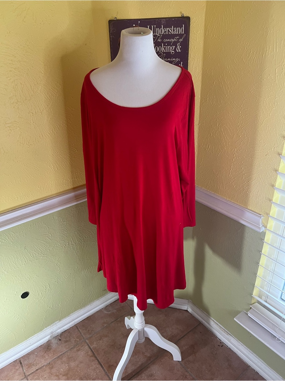 LARACE  Bright Red Casual Scoop Tunic Dress 3X